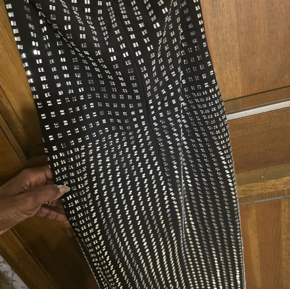 Black and silver strapless Beaded rhinestone Evening midi dress - Picture 3 of 5
